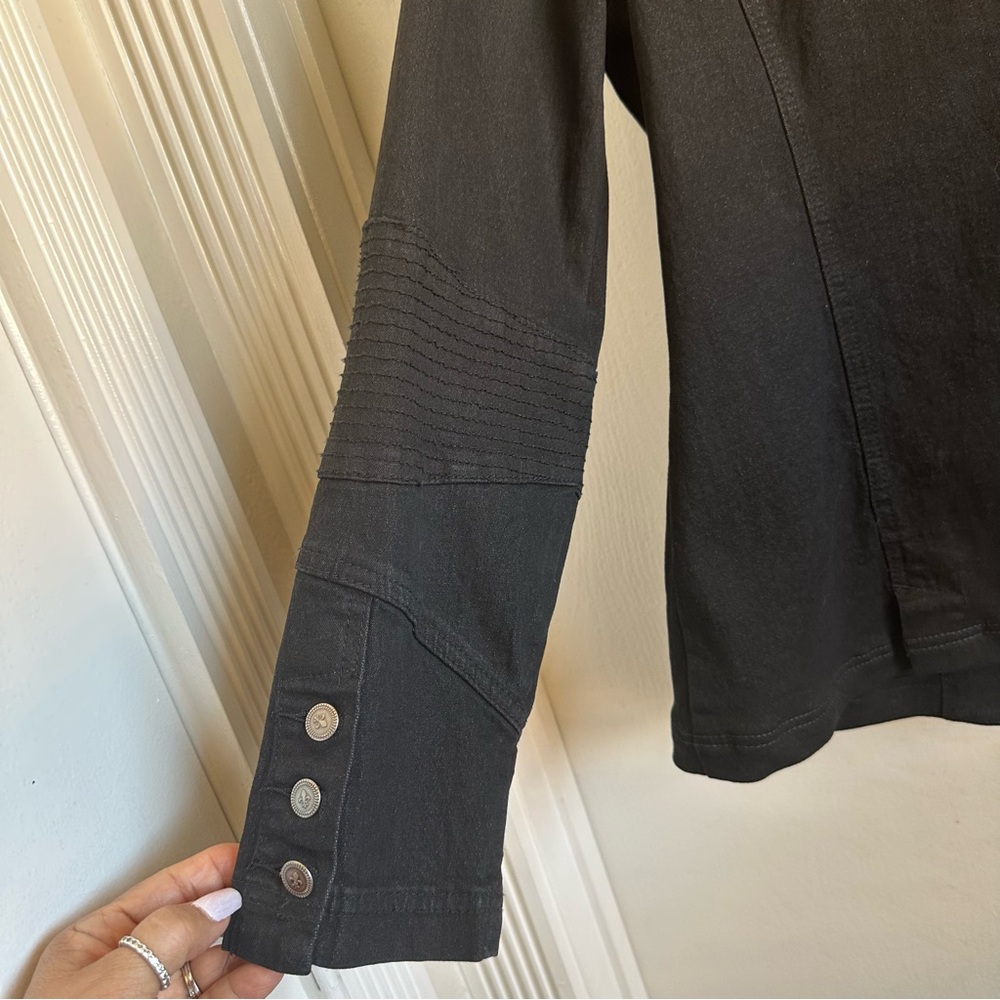 Diane Gilman Black Denim Blazer with Embellished Lapel  Sz Large - Picture 6 of 9